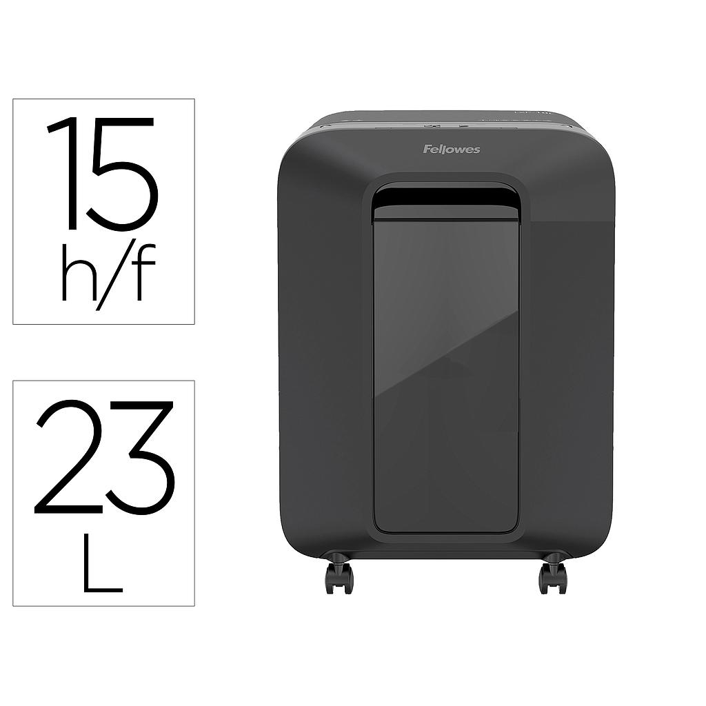 FELLOWES - Destructora de documentos lx201 capacidad de 12h seguridad p5 grapas clips y tarjetas 23 litros negra (Ref. 5050001)