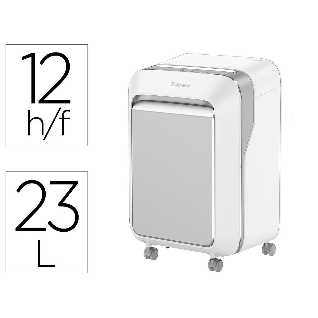 FELLOWES - Destructora de documentos lx211 capacidad de 15 hojas seguridad p5 blanca papelera 23 l grapas (Ref. 5050301)
