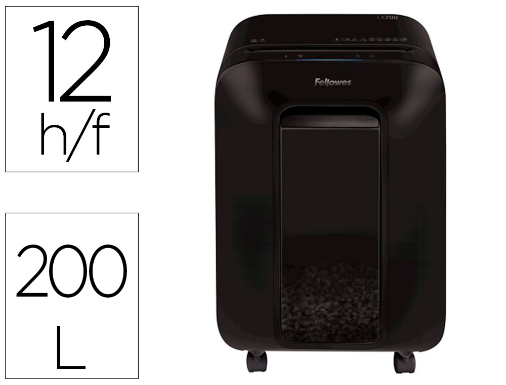 FELLOWES - Destructora de documentos lx-200 capacidad de corte 12 h seguridad p4 destruye grapas clips y (Ref. 5502201)