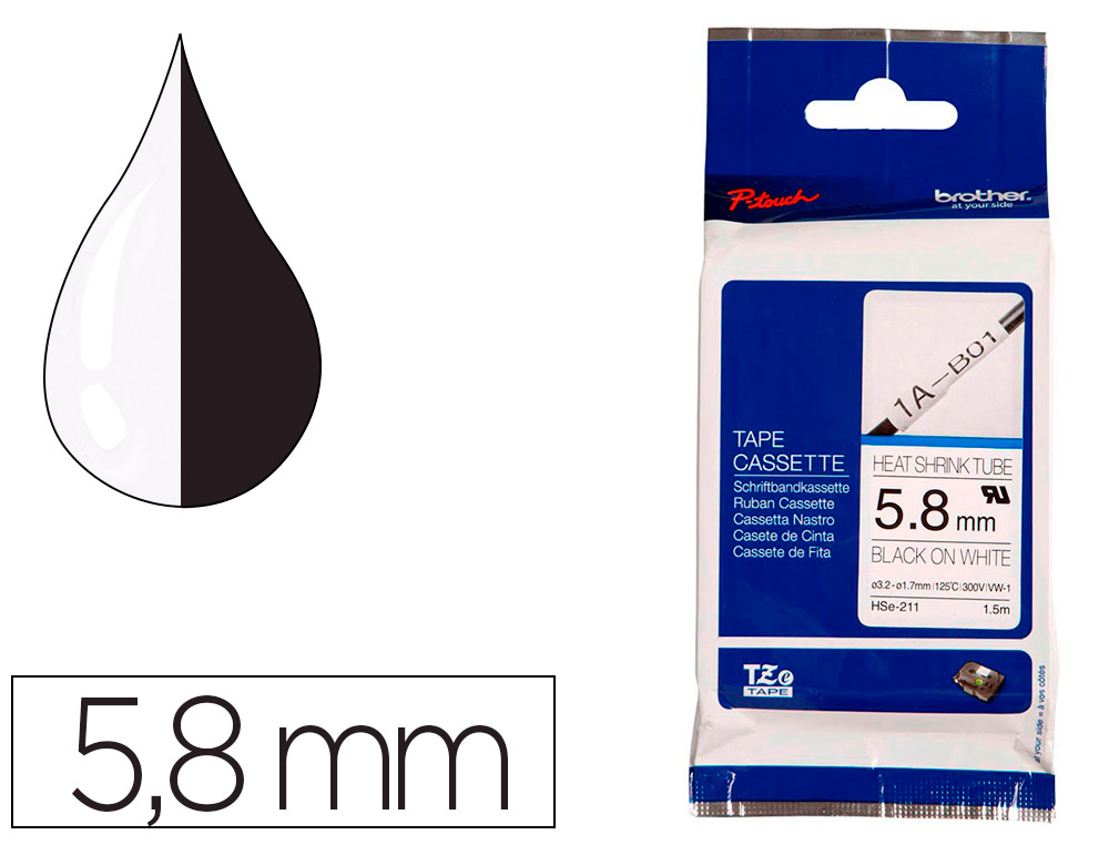 BROTHER - Cinta hse 211 termoretractible 5,8 mm negro/blanco (Ref. HSE211)