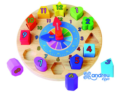 ANDREUTOYS - Puzzle reloj madera figuras geometricas 22x4 cm (Ref. 16049)