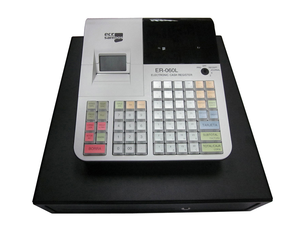 ECR - SAMPOS - Registradora ER-60 blanca 28 departamentos display vfd antireflejos conforme normativa factura (Ref. ER-060/L)