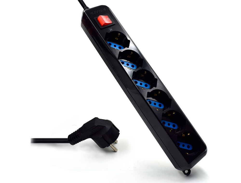 EWENT - Regleta 6 tomas ac multiple con proteccion contra subidas de tension longitud cable 1,5 mt (Ref. EW3924)