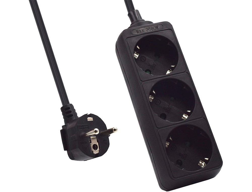 EWENT - Regleta 3 tomas ac longitud cable 1,5 mt color negro (Ref. EW3959)