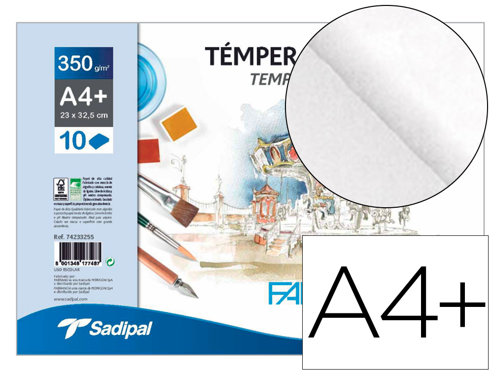 FABRIANO - Bloc dibujo acuarela sadipal encolado din a4+ 10 hojas 350 g/m2 grano suave (Ref. F74233255)