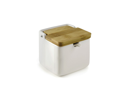 IBILI - Salero/azucarero ceramico con cuchara y tapa bambu 350 ml (Ref. 714800)