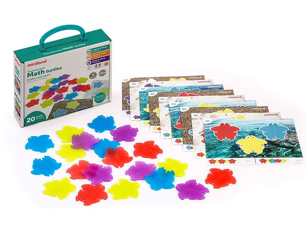 MINILAND - Juego set de 20 tortugas translucidas y 9 tarjets de actividades con dos niveles de dificultad (Ref. 32161)