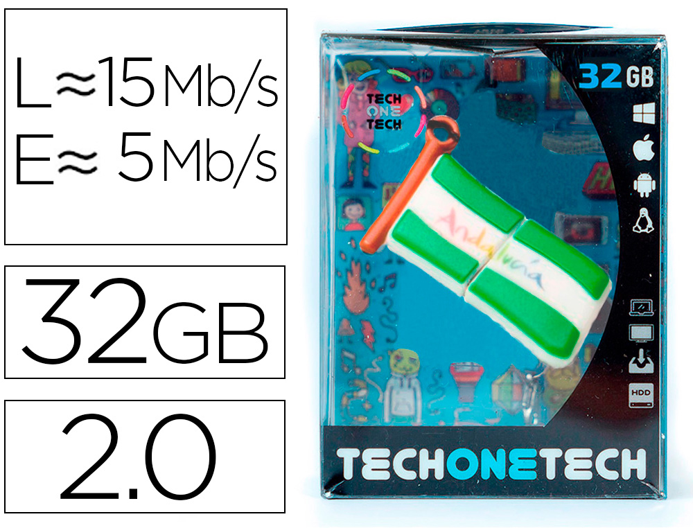 TECH ON TECH - Memoria usb bandera andalucia 32 gb (Ref. TEC5117-32)