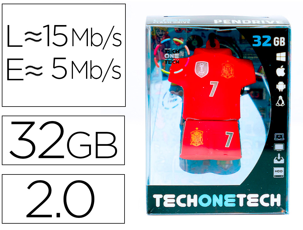 TECH ON TECH - Memoria usb seleccion futbol españa mundial brasil 32 gb (Ref. TEC50231-32)