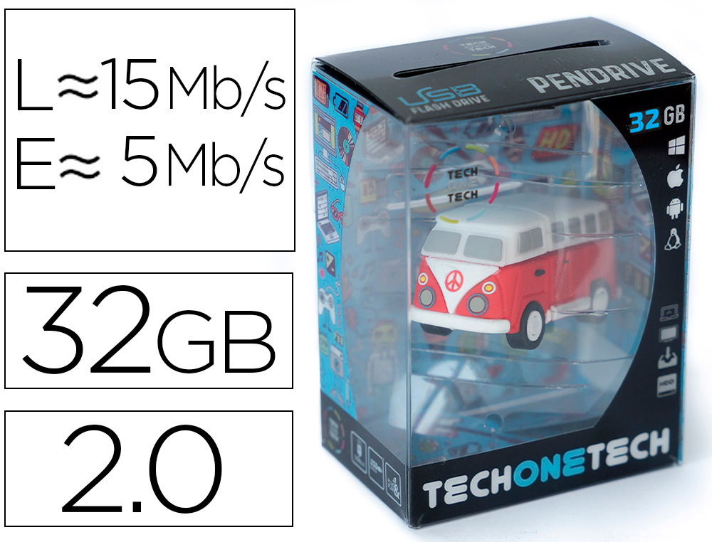 TECH ON TECH - Memoria usb hippy van bang camper 32 gb (Ref. TEC5147-32)
