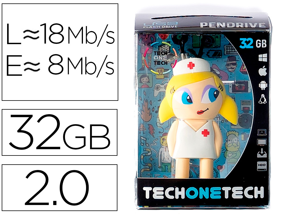 TECH ON TECH - Memoria usb enfermera kitty 32 gb (Ref. TEC5038B-32)