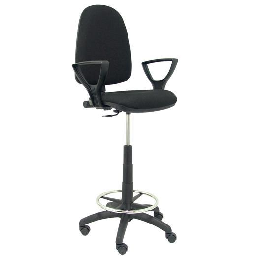 PIQUERAS Y CRESPO - TABURETE AYNA BRAZOS FIJOS ERGOMICO MECANISMO DE CONTACTO PERMANENTE REGULABLE EN ALTURA Y ARO REPOSAPIES ASIENTO Y RESPALDO TAPIZADOS BALI NEGRO (Ref.T04CPBALI840BGOLF)