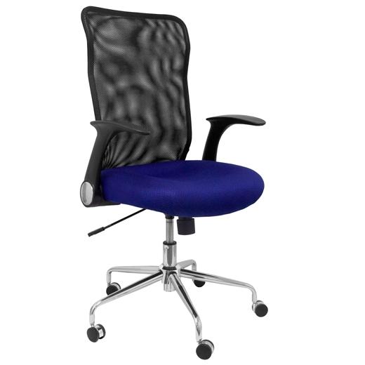 PIQUERAS Y CRESPO - SILLA MINAYA BRAZOS RETRACTILES MECANISMO BASCULANTE ERGONOMICA RESPALDO MALLA TRANSPIRABLE NEGRA Y ASIENTO TAPIZADO EN TEJIDO 3D AZUL (Ref.4031AZ)