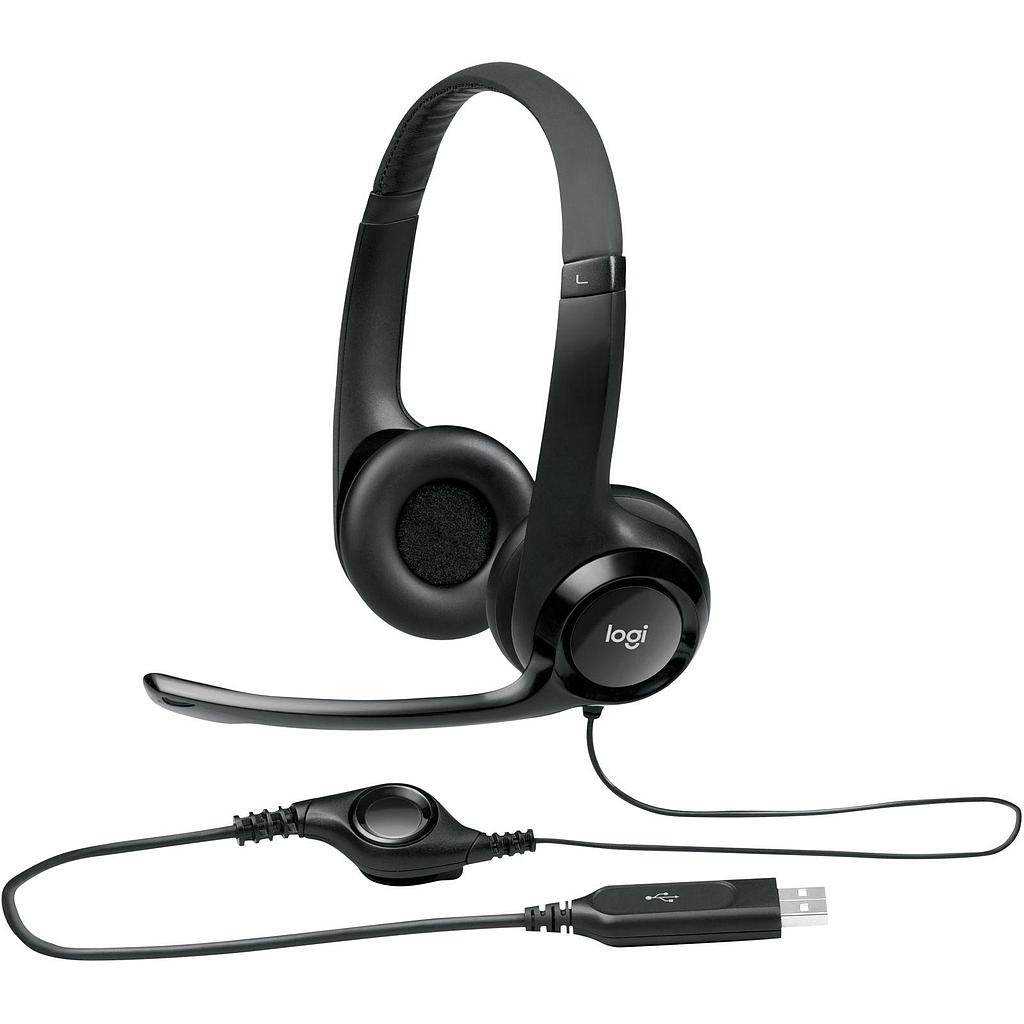 LOGITECH - AURICULARES NEGRO H390 CON DIADEMA ACOLCHADA Y AJUSTABLE, MICRÓFONO, 20HZ, CONTROL VOLUMEN Y MUTE, USB (Ref.981-000406)