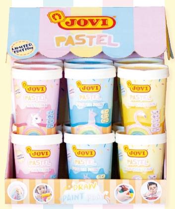 JOVI - EXPOSITOR PASTEL SURTIDO 12 UNIDADES
4x WAX CRAYONS (6 ceras, Sacapuntas/Afilalapices, goma, mantel y cuaderno actividades)
4x PLASTILINA (7 barras plastilina, 2 moldes, mantel y cuaderno actividades)
4x POSTER PAINT (7 temperas, pincel, mantel y cuaderno actividades) (Ref.PTE/12)