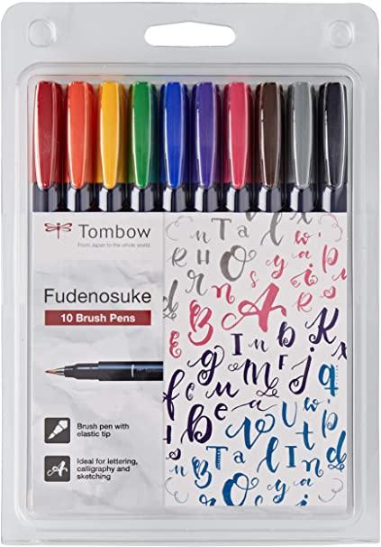 TOMBOW - ROTULADOR CALIGRAFIA FUDENOSUKE PUNTA DURA ESTUCHE DE 10
(negro, amarillo, verde, azul, violeta, rosa, rojo, naranja, marron y gris) (Ref.WS-BH-10P)