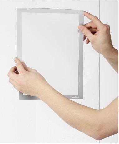 DURABLE - MARCOS AUTOADHESIVOS PARA CRISTAL Y ESCAPARATE A4 PLATEADO BOLSA de 2 (Ref.484123)