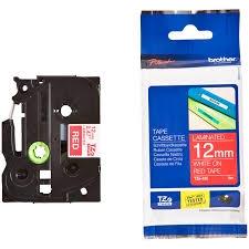 BROTHER - CINTA de ROTULAR LAMINADA 8m 12mm BLANCO sobre ROJO (Ref.TZE-435)