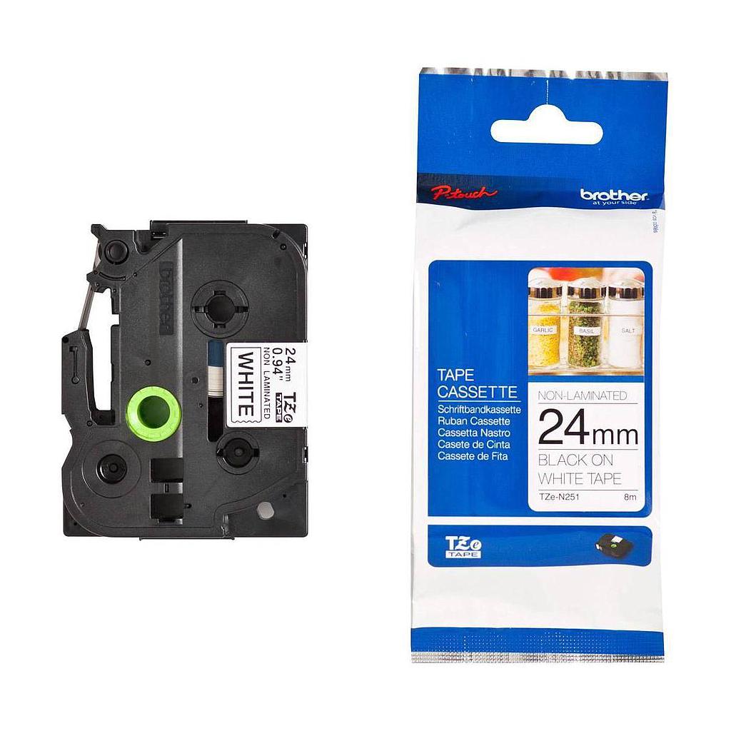 BROTHER - CINTA NO LAMINADA NEGRO SOBRE BLANCO 24MMX8M (Ref.TZE-N251)