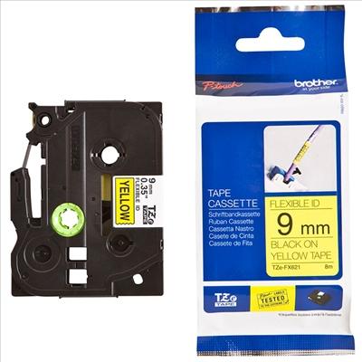 BROTHER - CINTA ROTULADORA LAMINADA AMARILLO SOBRE NEGRO (FLEXIBLES) DE 9 MM X 8 M. (Ref.TZEFX-621)
