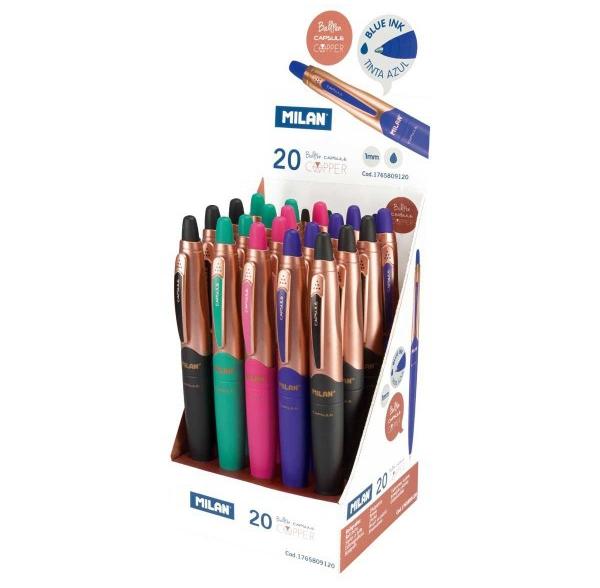 MILAN - BOLIGRAFO RETRACTIL CAPSULE BALLPEN COPPER AZUL EXPOSITOR DE 20 (Ref.1765809120)