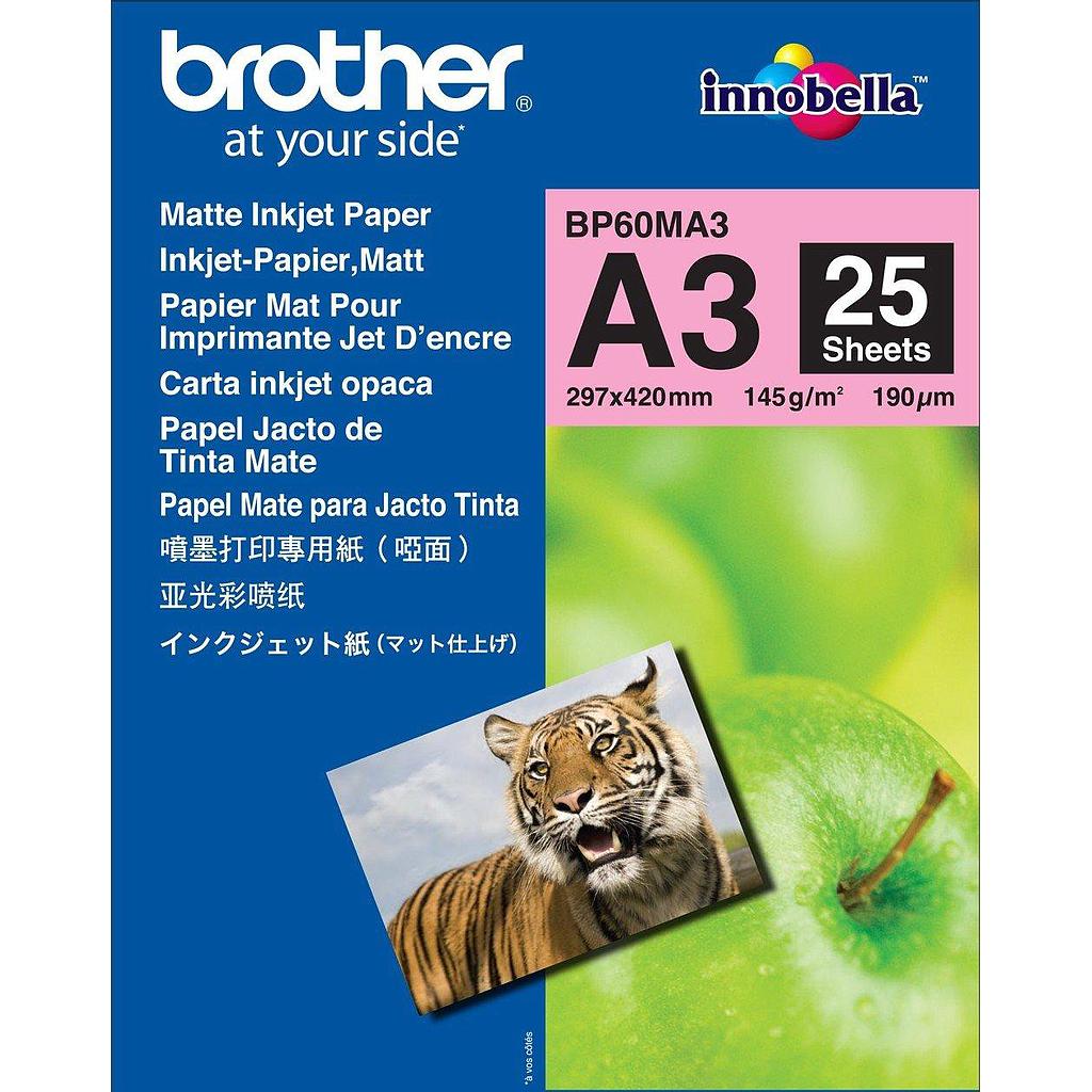BROTHER - PAPEL FOTOGRÁFICO MATE, 145 G. EN A3 (PACK DE 25 HOJAS) (Ref.BP60MA3)