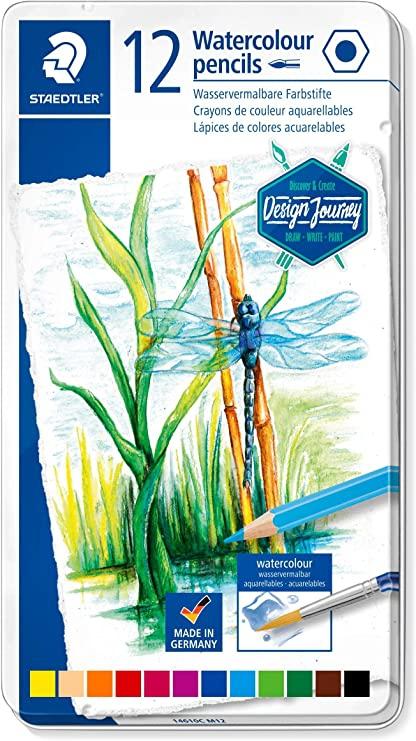 STAEDTLER - LAPICES ACUARELABLES 146 DESIGN JOURNEY estuche METAL de 12 (Ref.14610C M12)