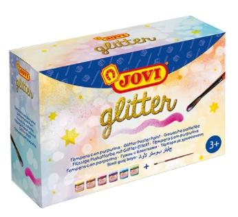 JOVI - TEMPERA GLITTER 55 ml (bote) ESTUCHE de 6 + pincel (Ref.518)