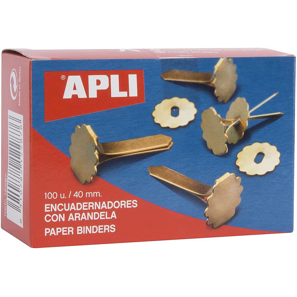 APLI - ENCUADERNADOR latonado Nº8 (40 mm) con ARANDELA CAJA de 100 (Ref.12287)