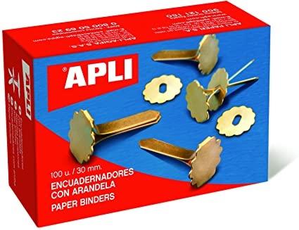 APLI - ENCUADERNADOR latonado Nº6 (30 mm) con ARANDELA CAJA de 100 (Ref.12286)