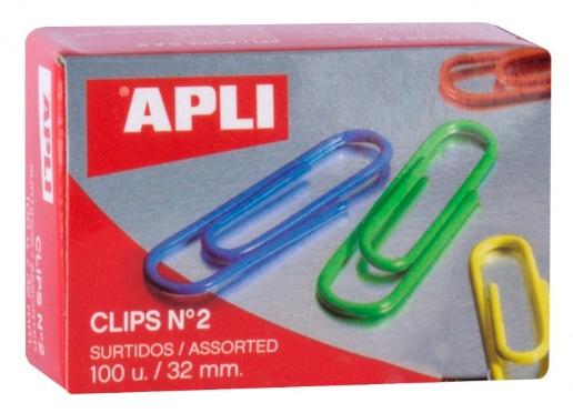 APLI - CLIP COLOR Nº2 (32 mm.) PLASTIF.CAJA de 100 (Ref.11723)