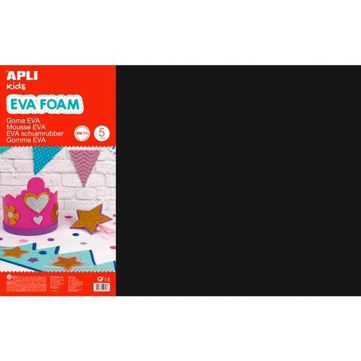 APLI - GOMA EVA HOJA 40x60 cm NEGRO PAQUETE de 5 (Ref.12768)