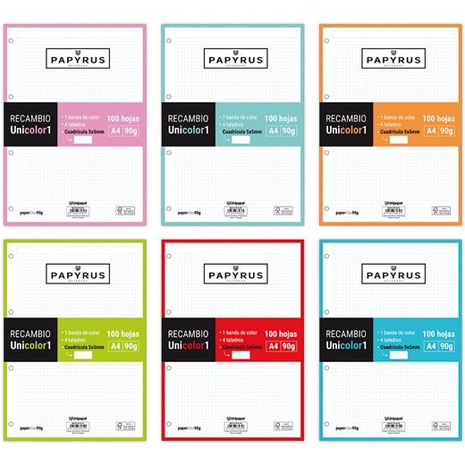 PAPYRUS - RECAMBIO UNICOLOR1 A4 100h 90g MULTITALADRO CUAD.5x5 LIMA (Ref.53392221)