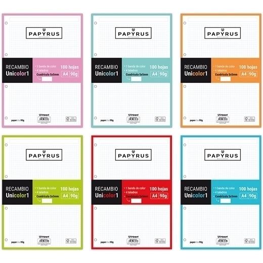 PAPYRUS - RECAMBIO UNICOLOR1 A4 100h 90g MULTITALADRO CUAD.5x5 ROSA CLARO (Ref.53392253)