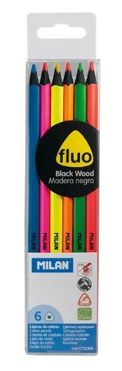 MILAN - LAPICES FLUOR MADERA NEGRA Estuche de 6 (Ref.752306)