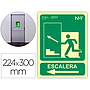ARCHIVO 2000 - Pictograma salida emergencia escalera sube izquierda pvc verde luminiscente 224x300 mm (Ref. 6170-13H VE)