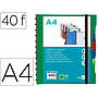 LIDERPAPEL - Carpeta A4 con 40 fundas intercambiables 5 sep sobre y gomilla portada y lomo personalizable verde (Ref. JC36)
