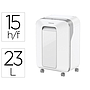 FELLOWES - Destructora de documentos lx201 capacidad de 12 h seguridad p5 clips grapas y tarjetas 23l blanca (Ref. 5050101)